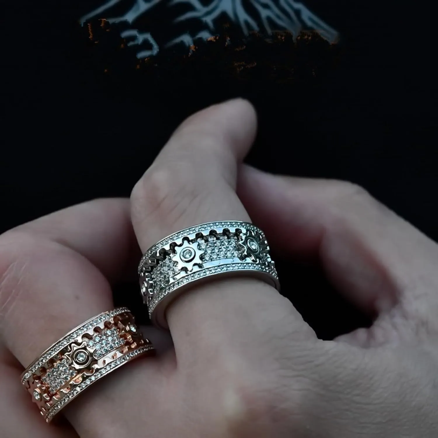 Mom Spinner Ring Statement Boho Handmade Unique Jewelry for Men Women Anxiety Stress Reliving Ring Birthday Mothers Day Gifts for Mom 6-Star Full Diamond rotatable Couple Engagement RingROSEGOLD-12