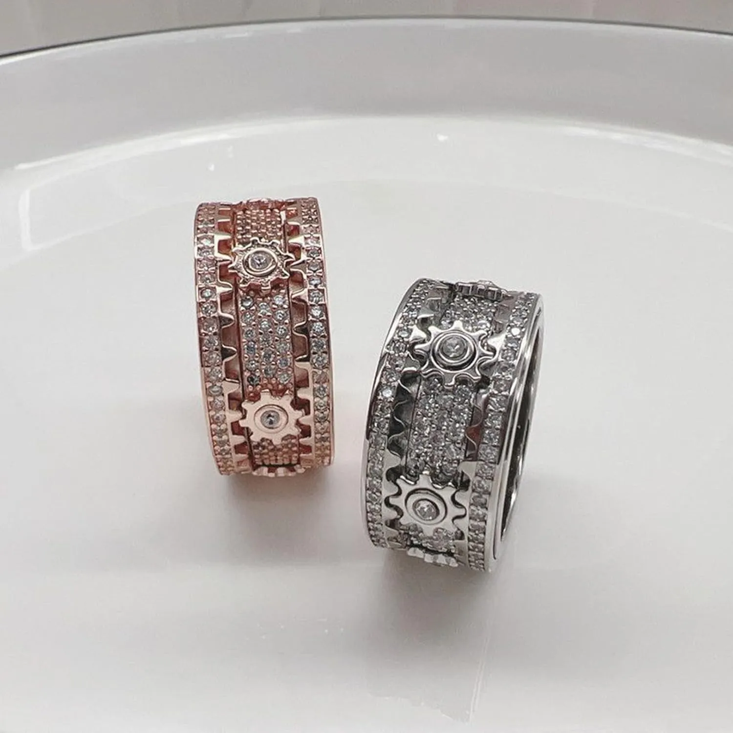 Mom Spinner Ring Statement Boho Handmade Unique Jewelry for Men Women Anxiety Stress Reliving Ring Birthday Mothers Day Gifts for Mom 6-Star Full Diamond rotatable Couple Engagement RingROSEGOLD-12
