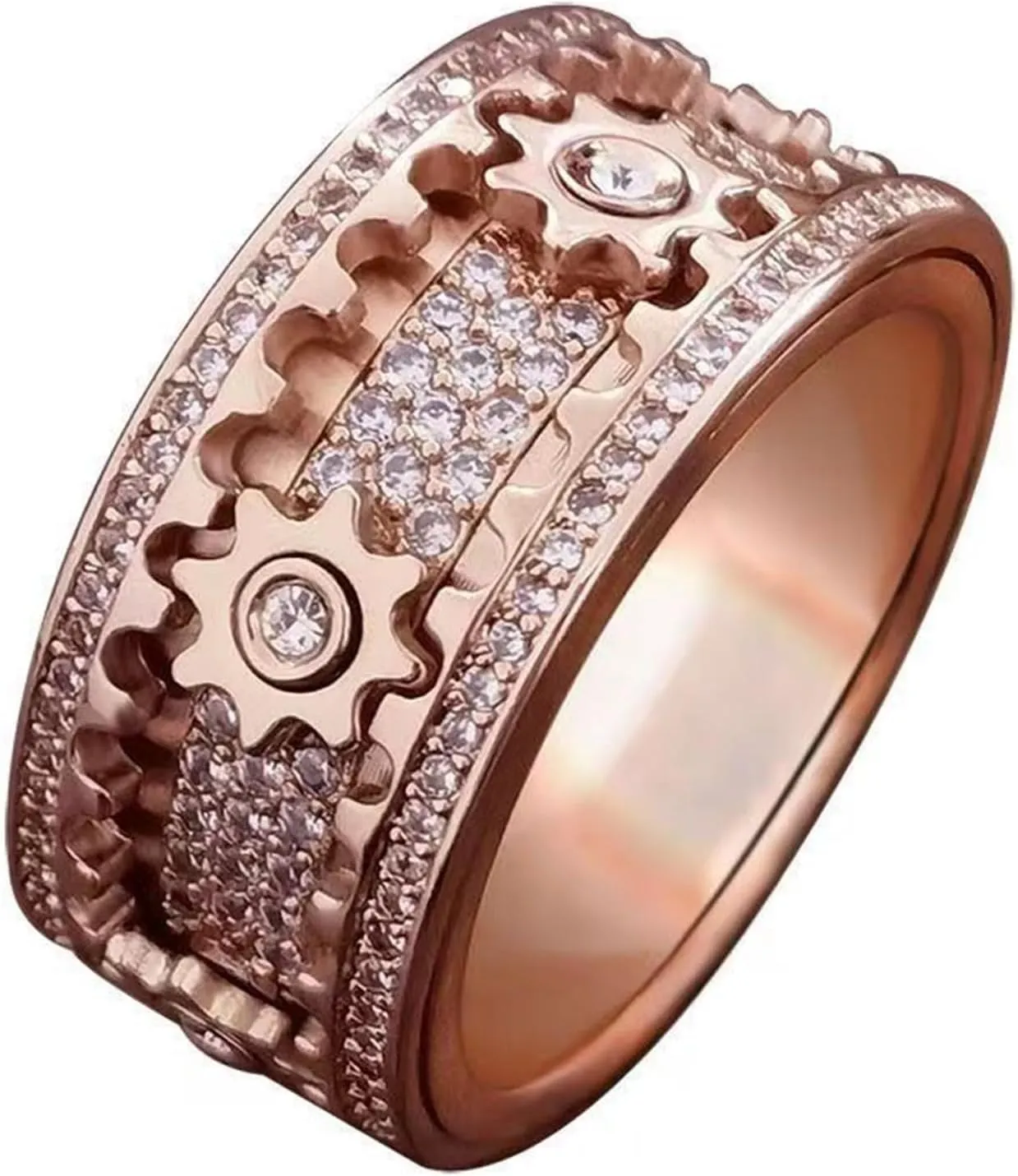 Mom Spinner Ring Statement Boho Handmade Unique Jewelry for Men Women Anxiety Stress Reliving Ring Birthday Mothers Day Gifts for Mom 6-Star Full Diamond rotatable Couple Engagement RingROSEGOLD-12