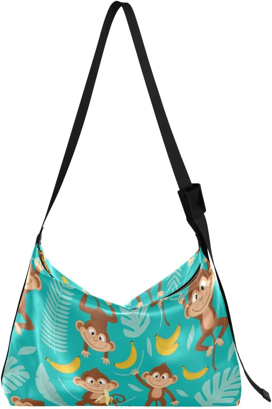 Monkey Banana Hobo Crossbody Bags for Women Leather Large Shoulder Bag Cross Body Tropical Palm Leaves Trendy Womens Tote Bags Handbag for Travel Shopping