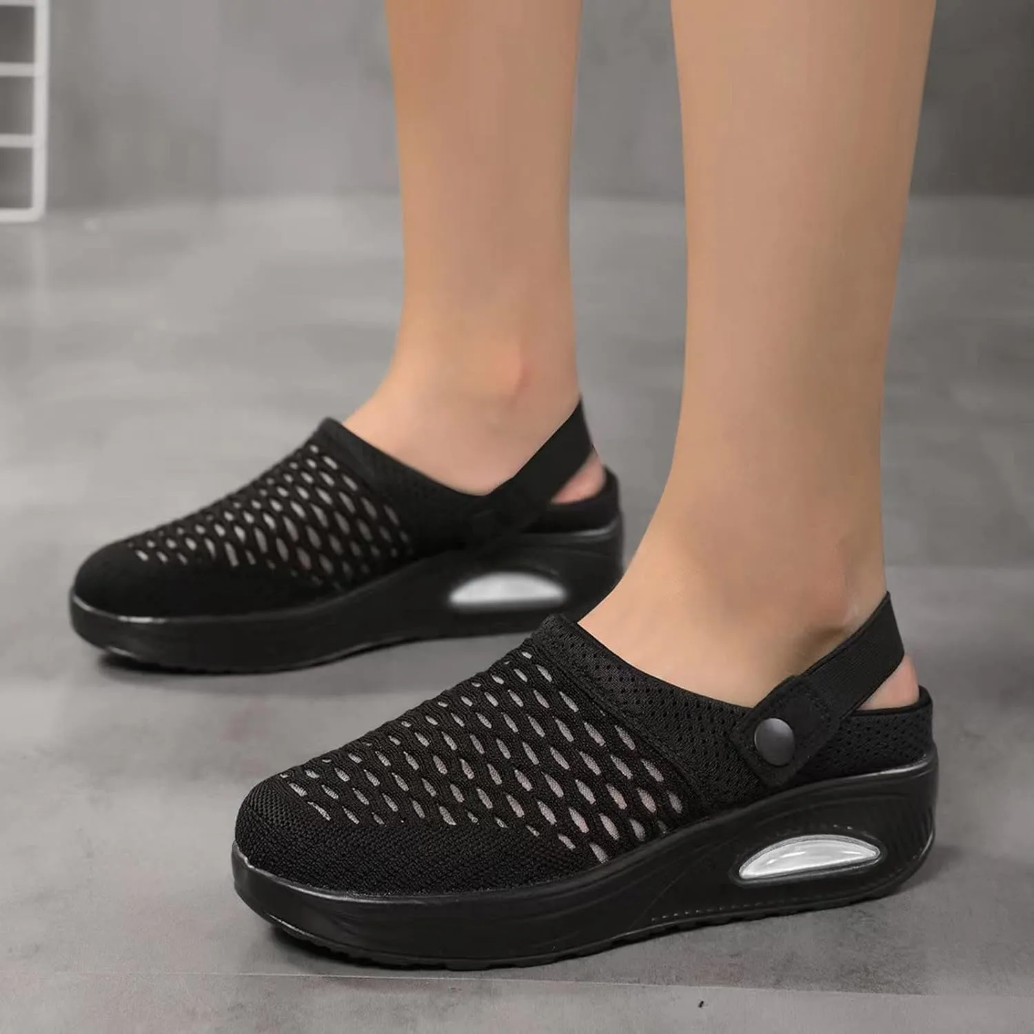 Mules Clogs for Women Air Cushion Mules Sneaker Breathable Mesh Platform Wedge Sandals Arch-Support Closed Toe Outdoor Slippers