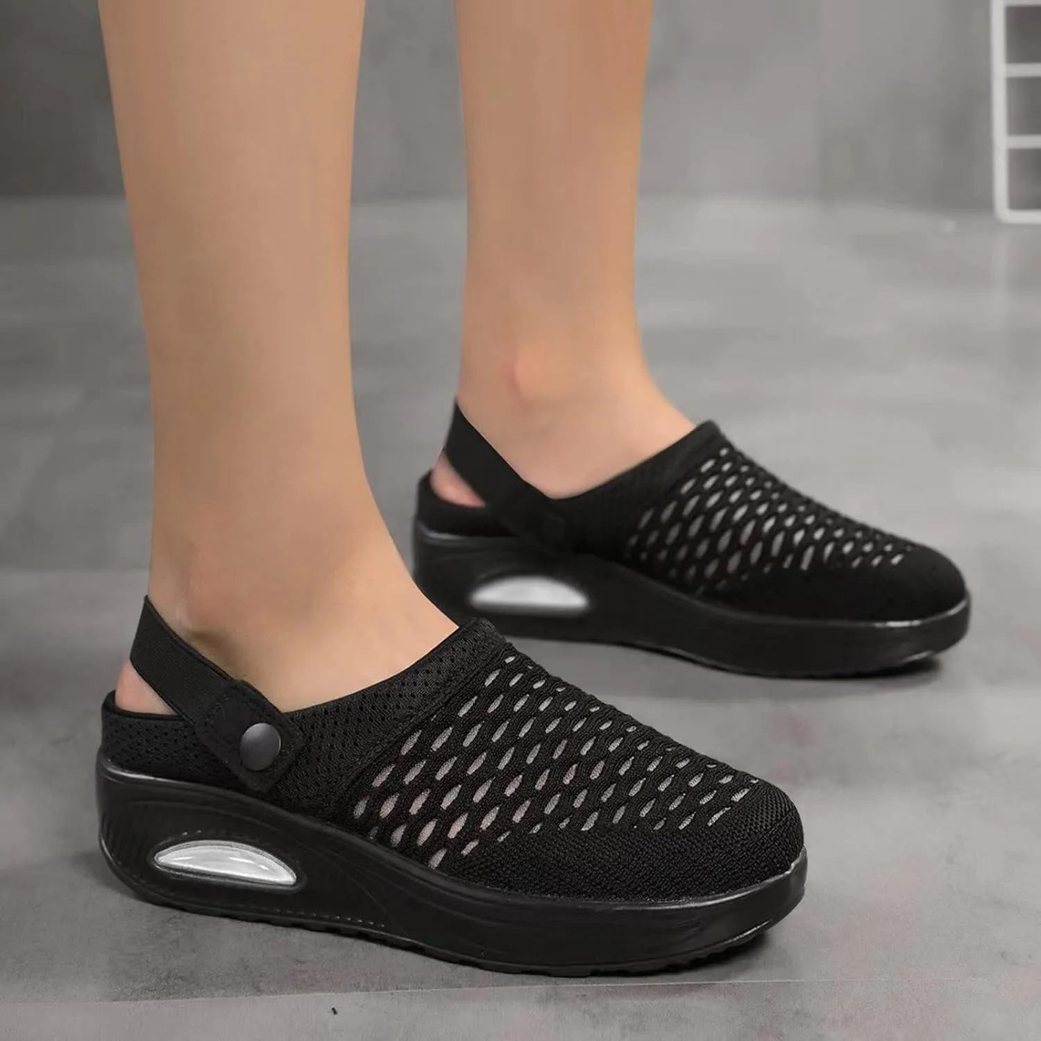 Mules Clogs for Women Air Cushion Mules Sneaker Breathable Mesh Platform Wedge Sandals Arch-Support Closed Toe Outdoor Slippers