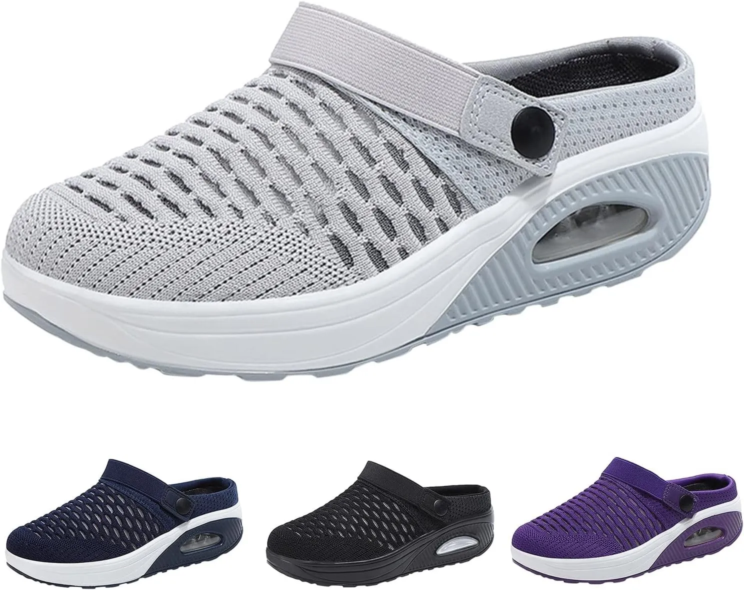 Mules Clogs for Women Air Cushion Mules Sneaker Breathable Mesh Platform Wedge Sandals Arch-Support Closed Toe Outdoor Slippers
