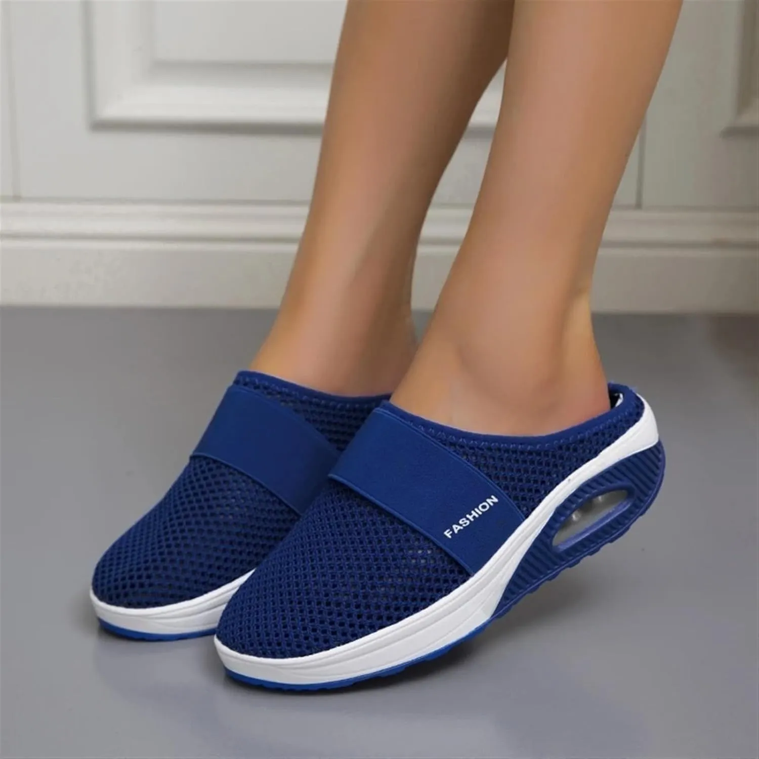 Mules for Women Breathable Mesh Walking Mules Sneakers Open Back Slip On Shoes Diabetic Air-Cushion Slip-On Walking Shoes Orthopedic Diabetic Slippers Closed Toe Slides Beach Sandals