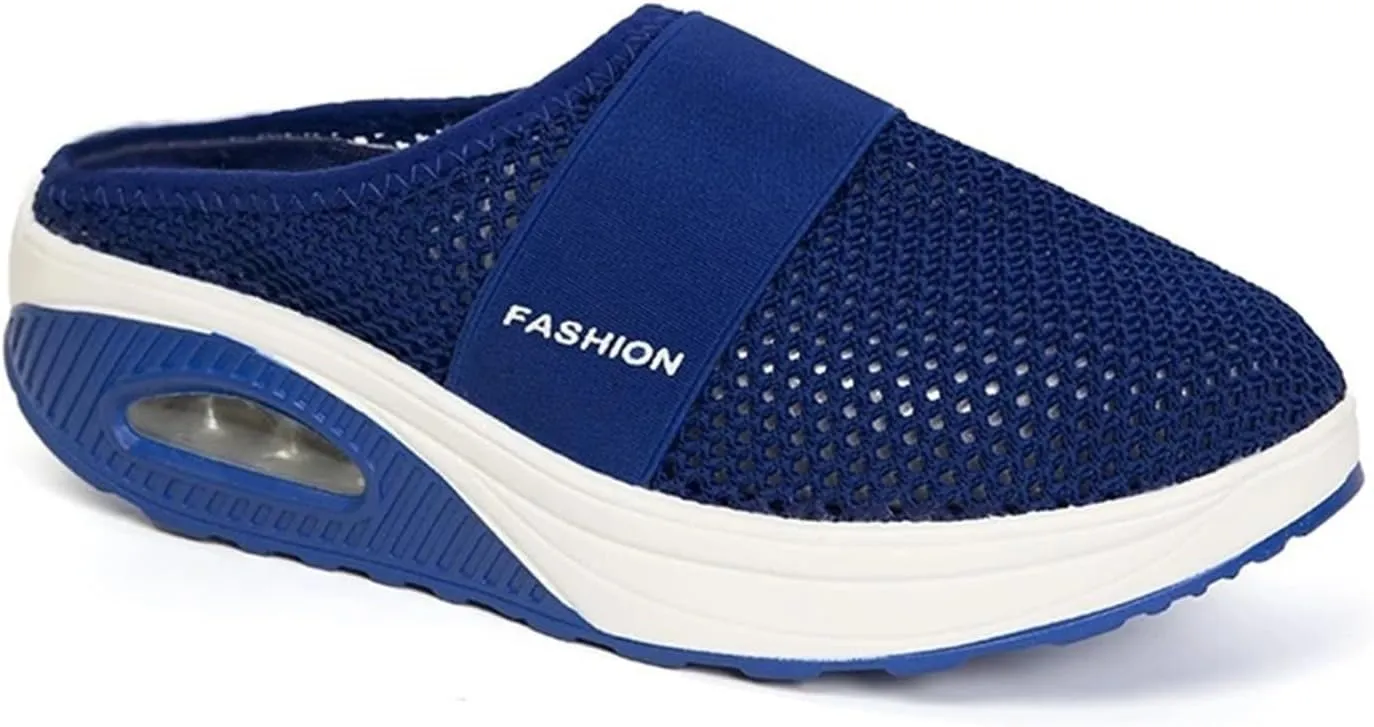 Mules for Women Breathable Mesh Walking Mules Sneakers Open Back Slip On Shoes Diabetic Air-Cushion Slip-On Walking Shoes Orthopedic Diabetic Slippers Closed Toe Slides Beach Sandals