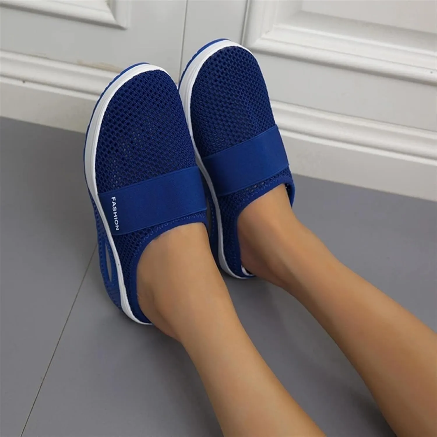 Mules for Women Breathable Mesh Walking Mules Sneakers Open Back Slip On Shoes Diabetic Air-Cushion Slip-On Walking Shoes Orthopedic Diabetic Slippers Closed Toe Slides Beach Sandals