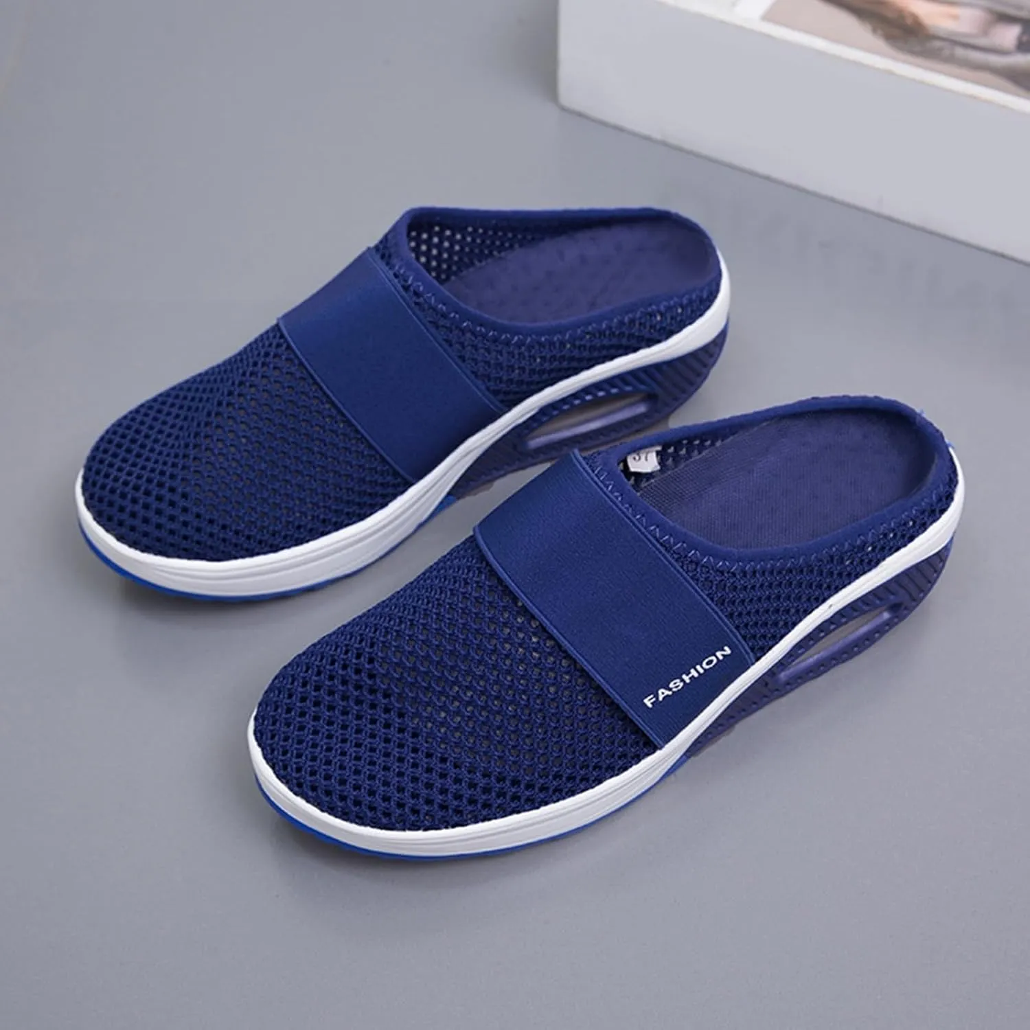 Mules for Women Breathable Mesh Walking Mules Sneakers Open Back Slip On Shoes Diabetic Air-Cushion Slip-On Walking Shoes Orthopedic Diabetic Slippers Closed Toe Slides Beach Sandals