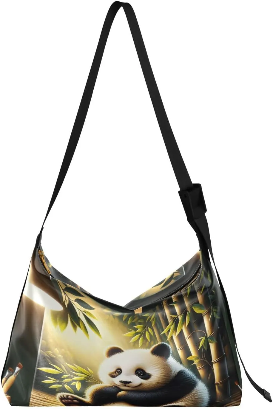 Natural Animal Panda Hobo Crossbody Bags for Women Leather Large Shoulder Bag Cross Body Oil Painting Trendy Womens Tote Bags Handbag for Travel Shopping