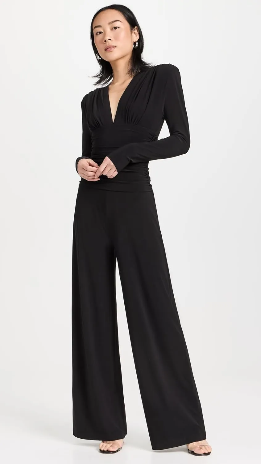 Norma Kamali Women's V Neck Shirred Waist Jumpsuit