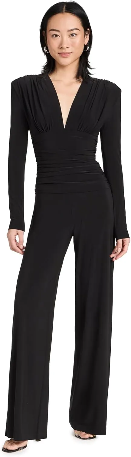 Norma Kamali Women's V Neck Shirred Waist Jumpsuit