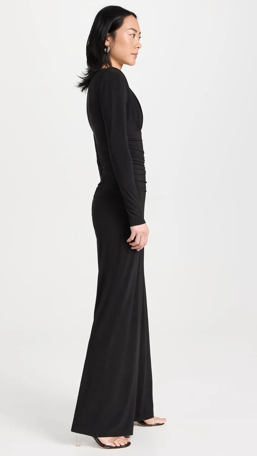 Norma Kamali Women's V Neck Shirred Waist Jumpsuit