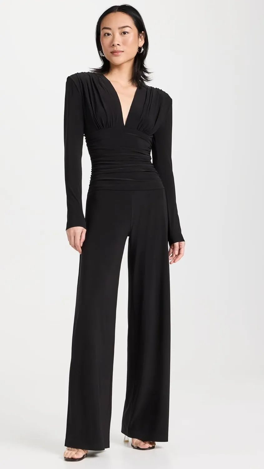 Norma Kamali Women's V Neck Shirred Waist Jumpsuit