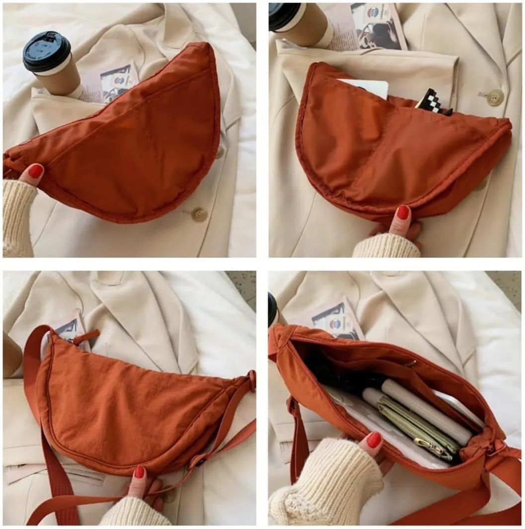 Nylon Slouchy Purse Crossbody Hobo for Women Men Small Round Mini Shoulder Bag