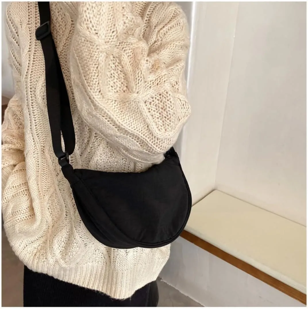 Nylon Slouchy Purse Crossbody Hobo for Women Men Small Round Mini Shoulder Bag