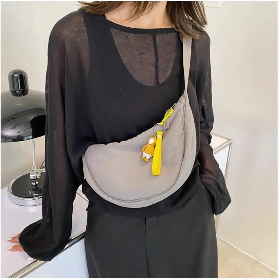 Nylon Slouchy Purse Crossbody Hobo for Women Men Small Round Mini Shoulder Bag
