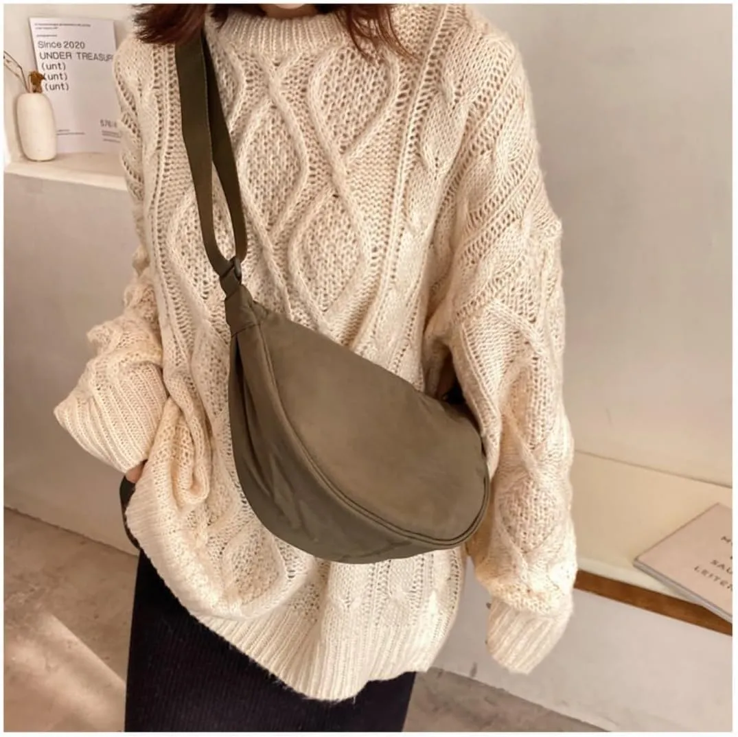 Nylon Slouchy Purse Crossbody Hobo for Women Men Small Round Mini Shoulder Bag