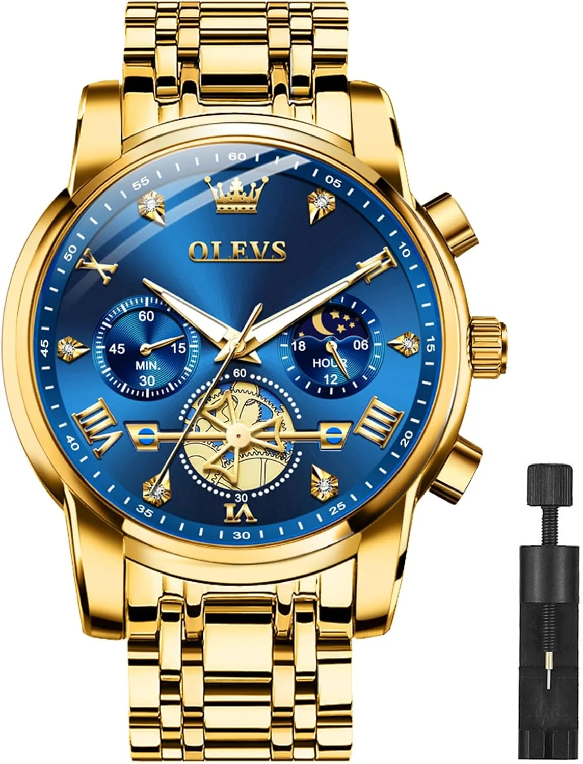 OLEVS Men Silver Watches,Men's Stainless Steel Chronograph Watch,Man Analog Quartz Big Face Male Watches Luxury Waterproof Roman Numeral Dress Diamond Relojes para Hombre
