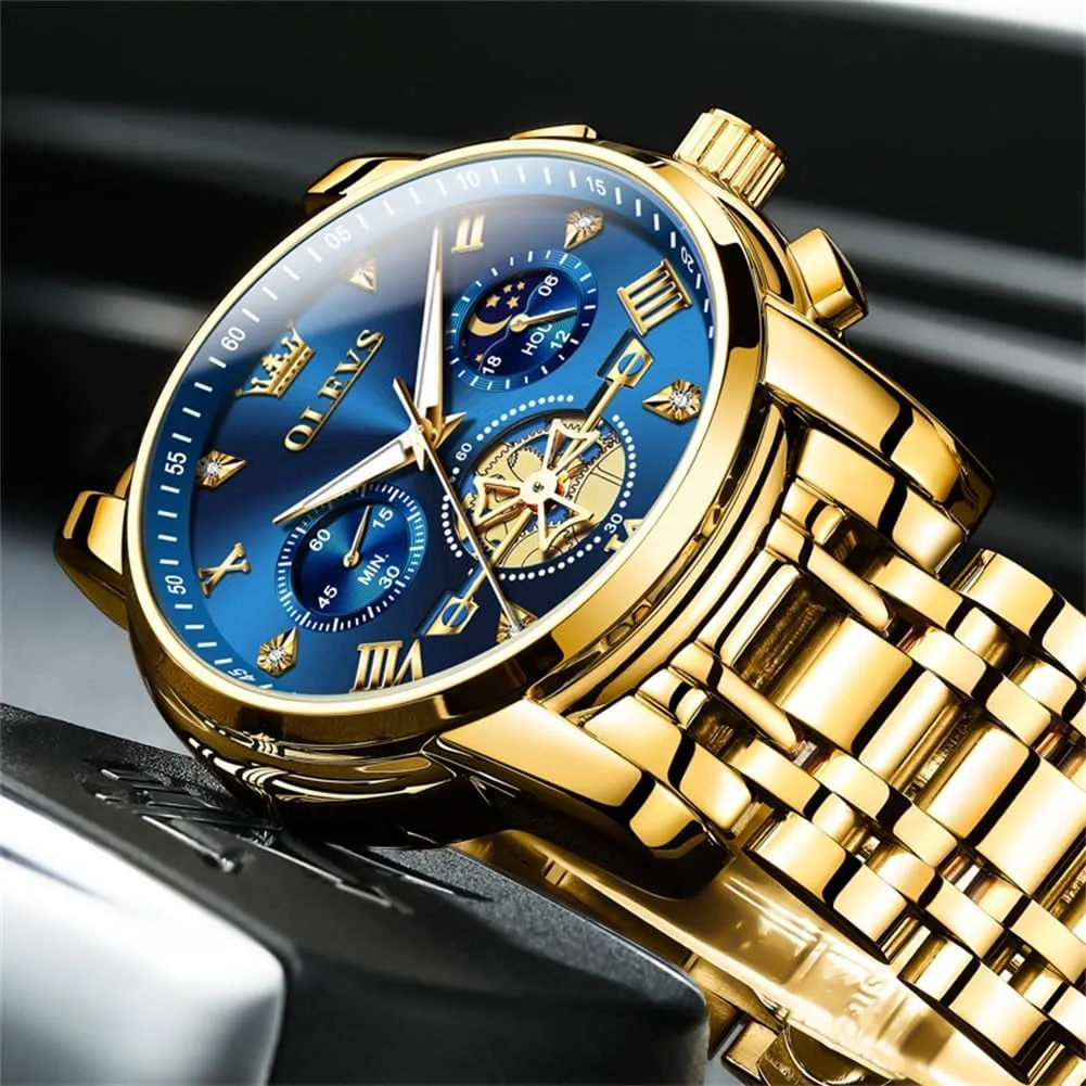OLEVS Men Silver Watches,Men's Stainless Steel Chronograph Watch,Man Analog Quartz Big Face Male Watches Luxury Waterproof Roman Numeral Dress Diamond Relojes para Hombre