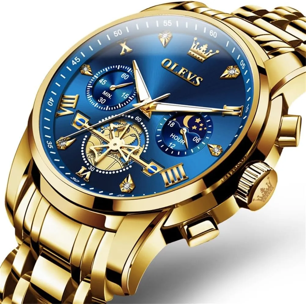 OLEVS Men Silver Watches,Men's Stainless Steel Chronograph Watch,Man Analog Quartz Big Face Male Watches Luxury Waterproof Roman Numeral Dress Diamond Relojes para Hombre
