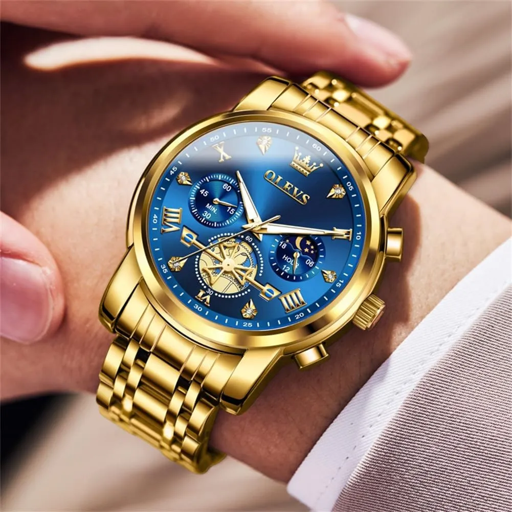 OLEVS Men Silver Watches,Men's Stainless Steel Chronograph Watch,Man Analog Quartz Big Face Male Watches Luxury Waterproof Roman Numeral Dress Diamond Relojes para Hombre