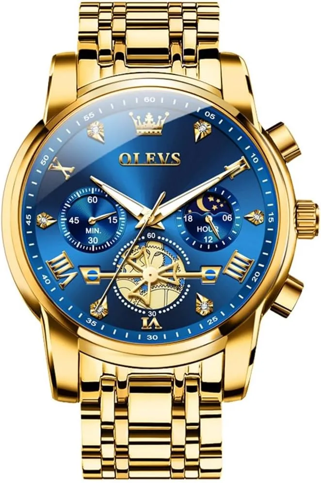 OLEVS Watches Men Waterproof Luxury Big Face Mens Watch Stainless Steel Quartz Analog Dress Watches for Men Luminous Multifunction Man Watch Relojes De Hombre