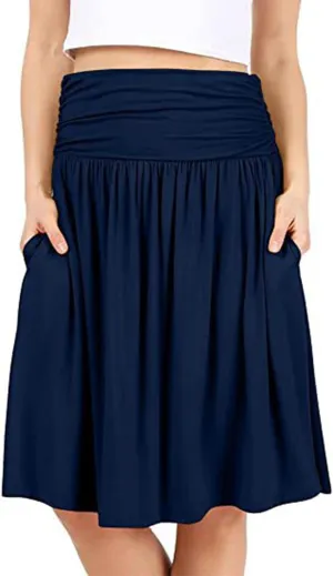 Oplxuo Plus Size Skirts for Women Knee Length Flowy Ruched High Waisted Flowy Midi Skirt