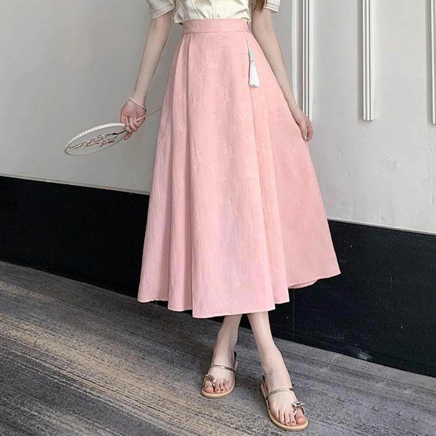 Oplxuo Women Elegant Maxi Skirts Floral Print Loose Fit High Waisted Long Skirts