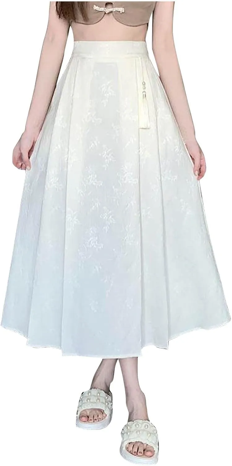 Oplxuo Women Elegant Maxi Skirts Floral Print Loose Fit High Waisted Long Skirts