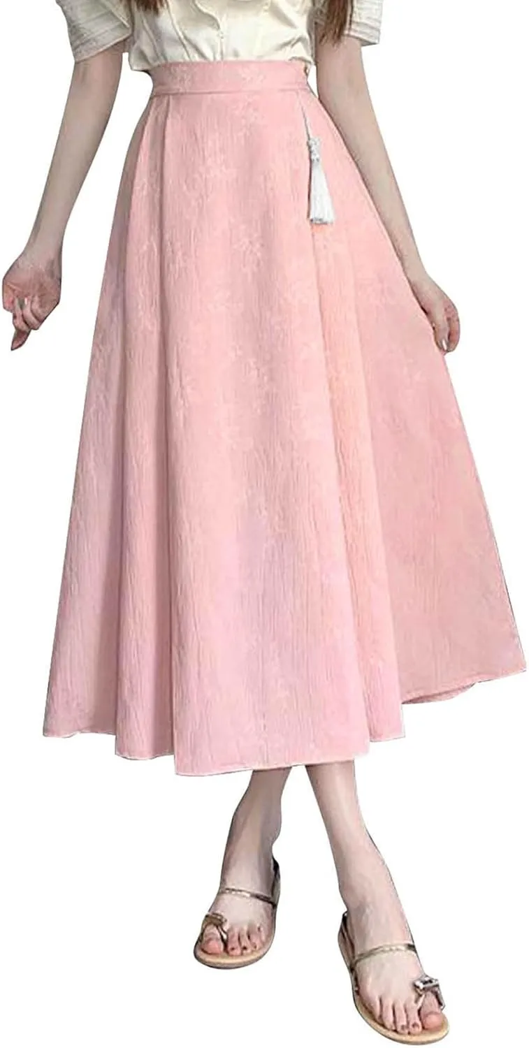 Oplxuo Women Elegant Maxi Skirts Floral Print Loose Fit High Waisted Long Skirts
