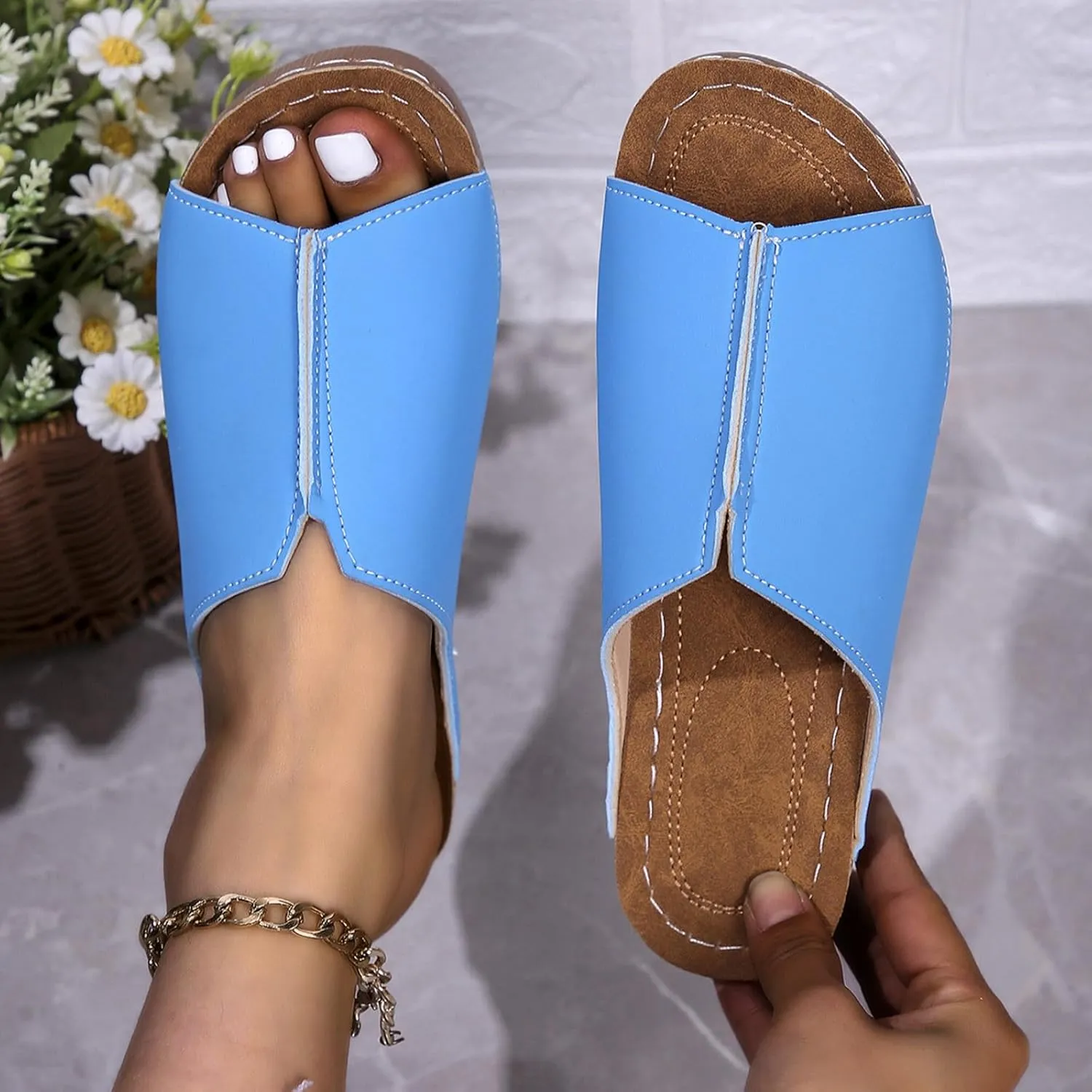 Orthopedic Sandals 2024 New Summer Dressy Leather Orthopedic Wedge Sandals Comfortable Platform Arch Support Slip Sandals
