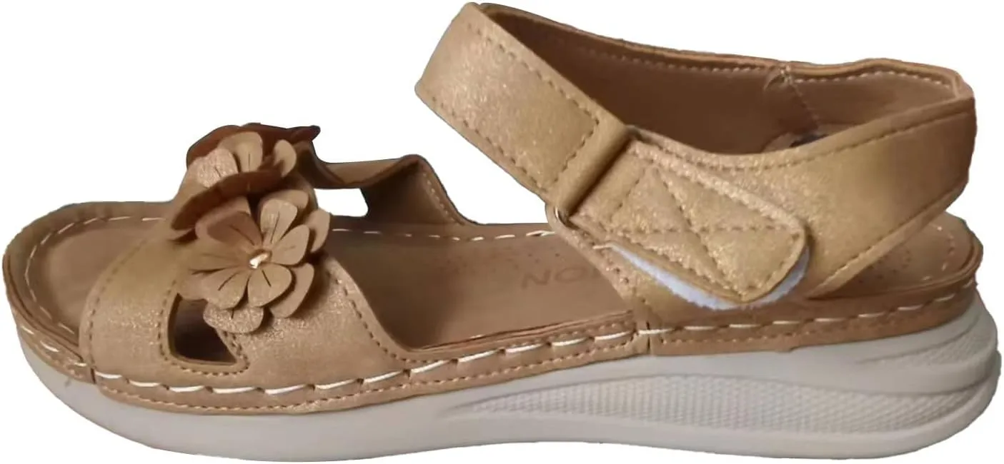 Orthopedic Sandals for Women Hook Loop Non Slip Wedge Walking Sandals, Ankle Strap Slip On Platform Shoes Comfortable Fish Mouth Open Toe Flower Platform Shoes