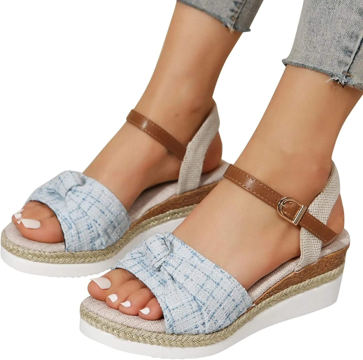 Orthopedic Sandals for Women Summer Wedge Platform Sandals with Arch Support, Open Toe Ankle Strap Platform Wedges Casual Slip on Beach Dress Shoes All Day Comfort