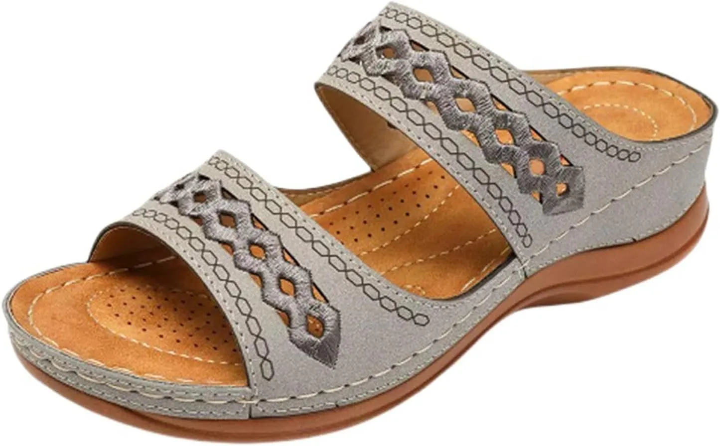 Orthopedic Sandals for Women Wide Width Arch Support Low Wedges Comfortable Walking Sandals Mesh Up Open Toe Slip On Slippers Beach Vacation Casual Footwear Ladies Slide Sandal 2025 Dress Shoes