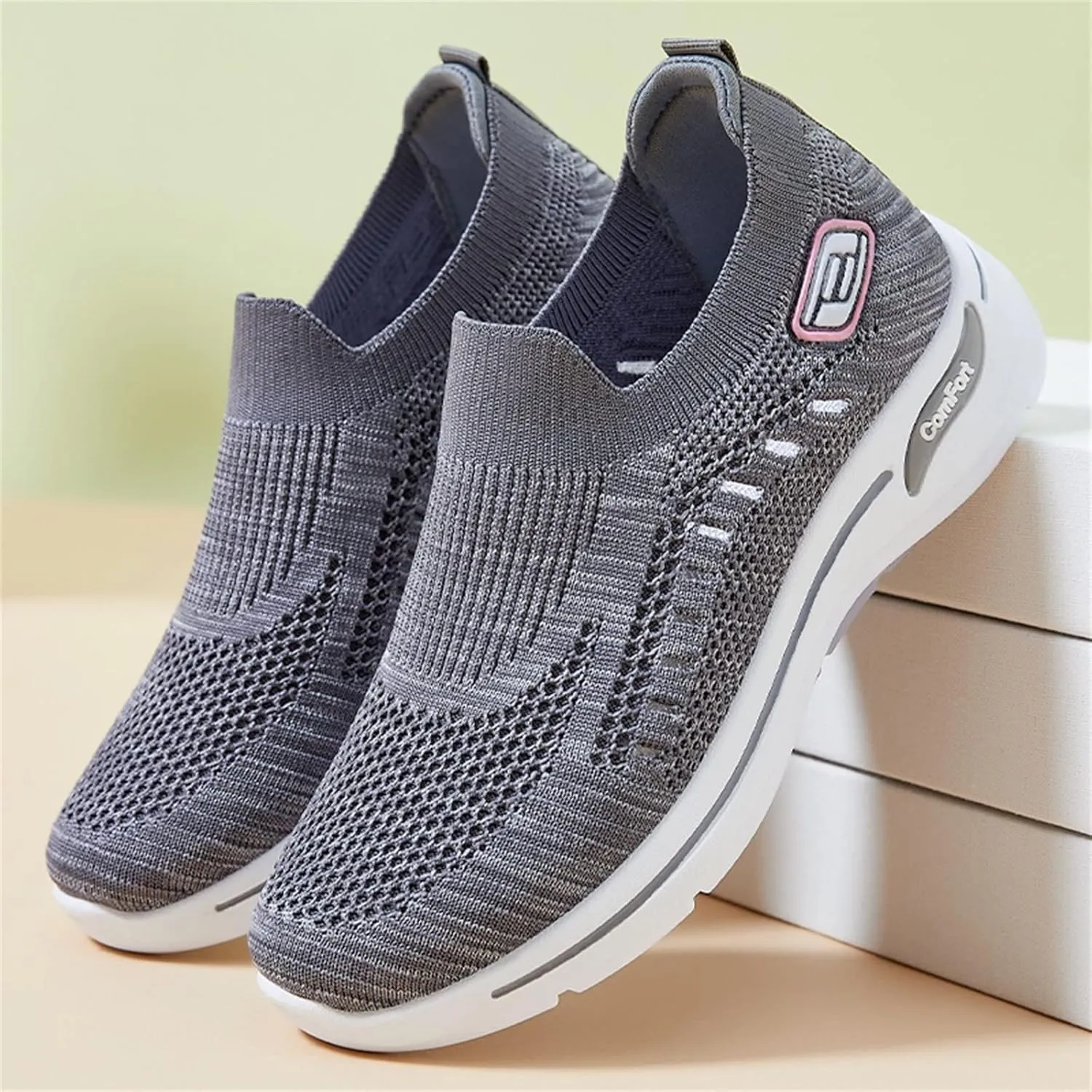Orthopedic Shoes for Women Comfortable Breathable Knit Sneakers Fashion Woven Orthopedic Sneakers Lightweight Slip-On Sneakers