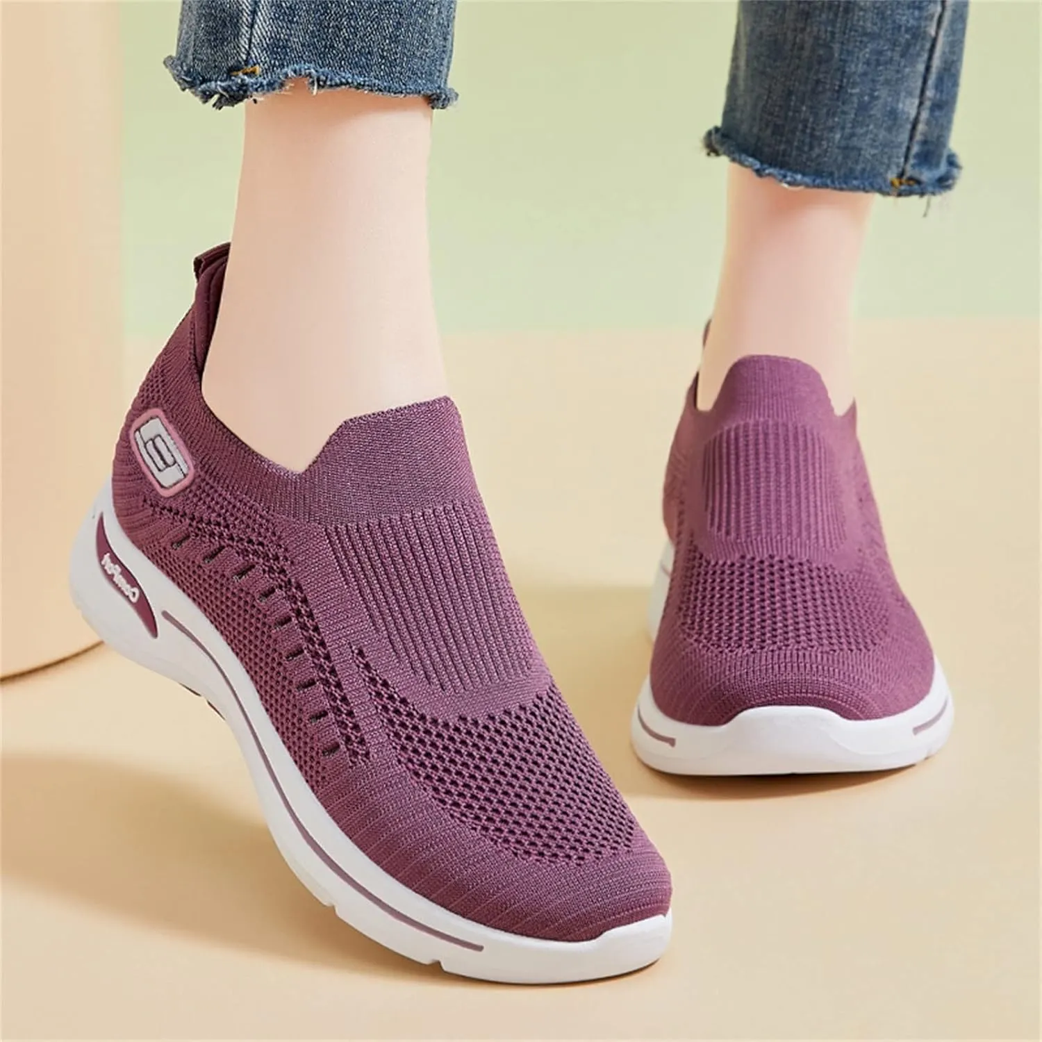 Orthopedic Shoes for Women Comfortable Breathable Knit Sneakers Fashion Woven Orthopedic Sneakers Lightweight Slip-On Sneakers