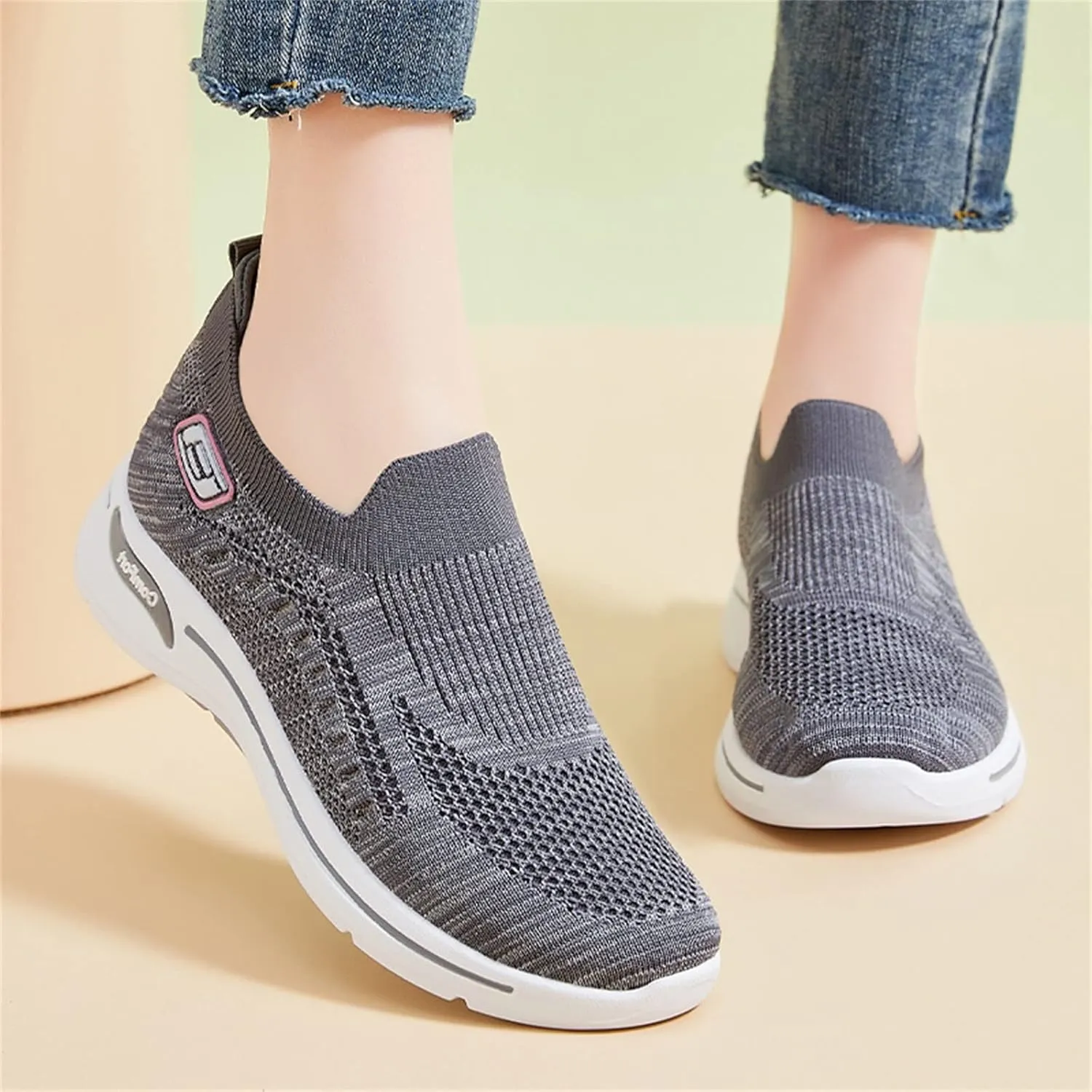 Orthopedic Shoes for Women Comfortable Breathable Knit Sneakers Fashion Woven Orthopedic Sneakers Lightweight Slip-On Sneakers