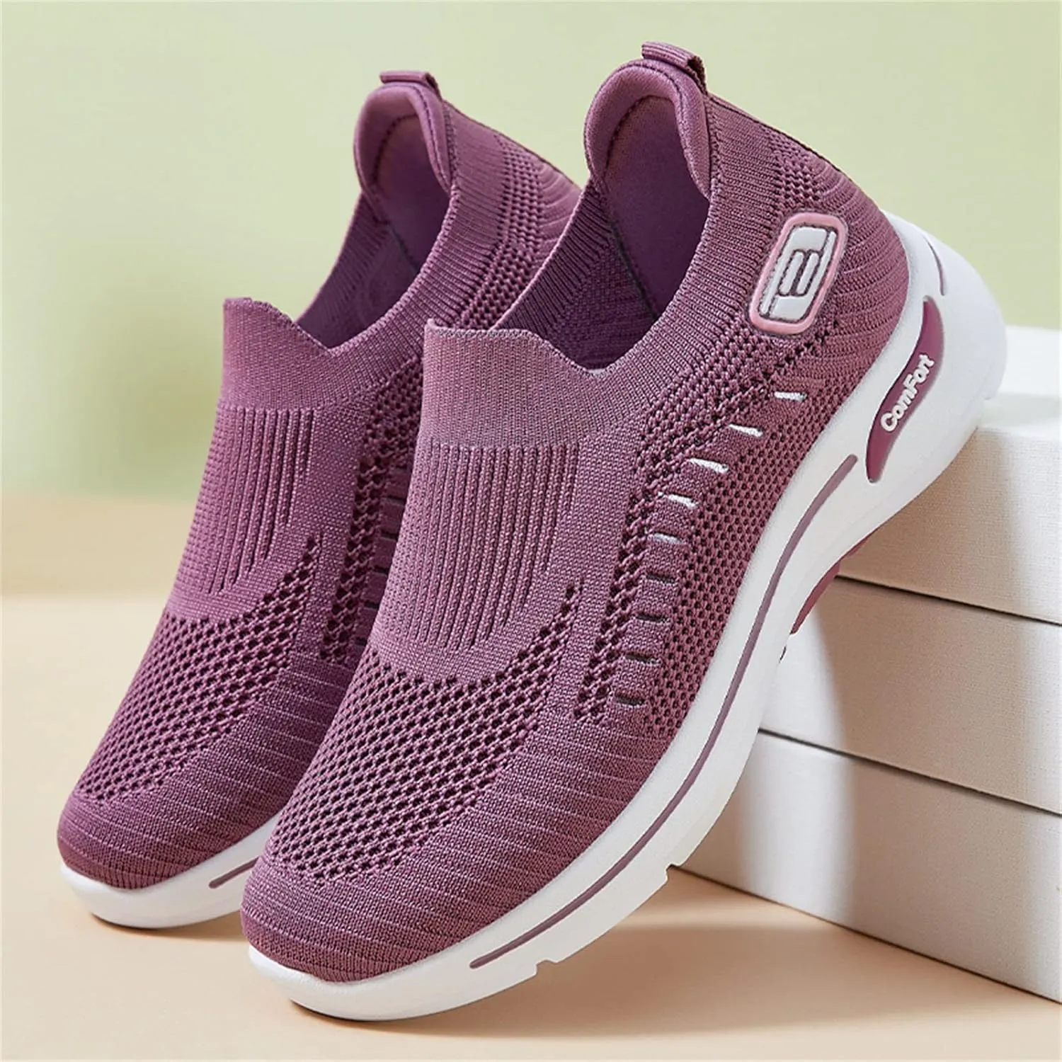 Orthopedic Shoes for Women Comfortable Breathable Knit Sneakers Fashion Woven Orthopedic Sneakers Lightweight Slip-On Sneakers