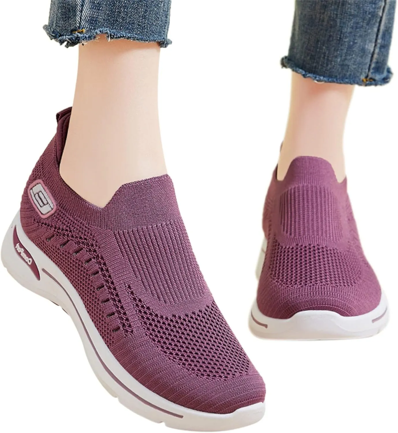 Orthopedic Shoes for Women Comfortable Breathable Knit Sneakers Fashion Woven Orthopedic Sneakers Lightweight Slip-On Sneakers