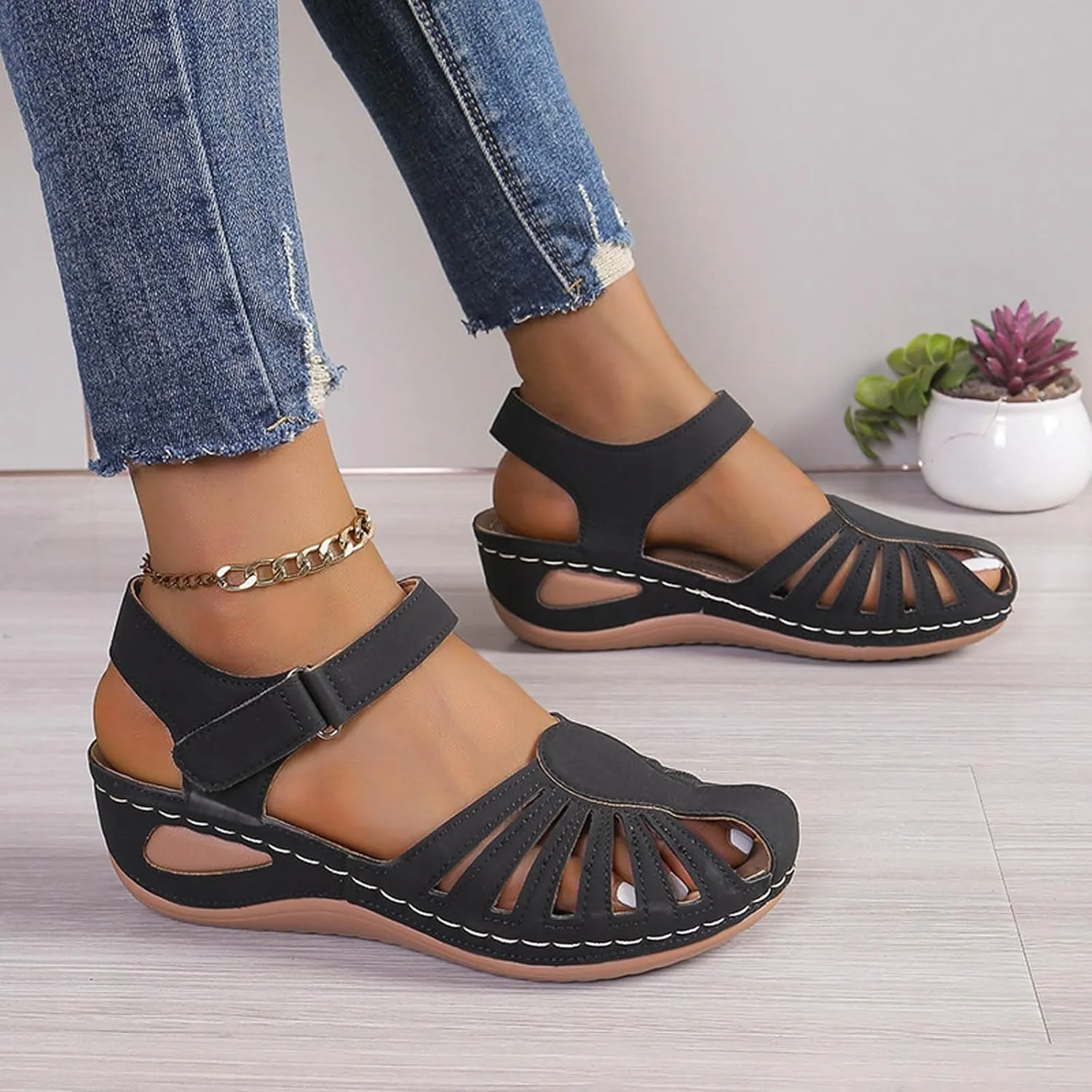 Orthowalkway Womens Close Toe Sandals,Women's Comfy Orthotic Sandals,Dressy Summer Walking Orthopedic Fisherman Shoes