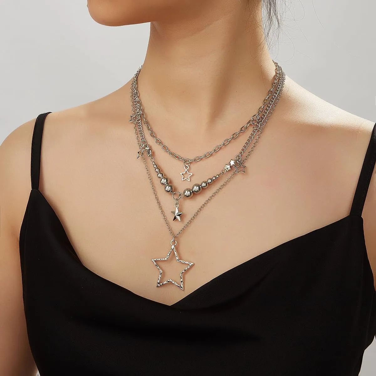 Otxas Star Necklace Silver Y2k Necklaces Layered Star Pendant Necklaces for Women Silver Star Necklace Star Jewelry for Women