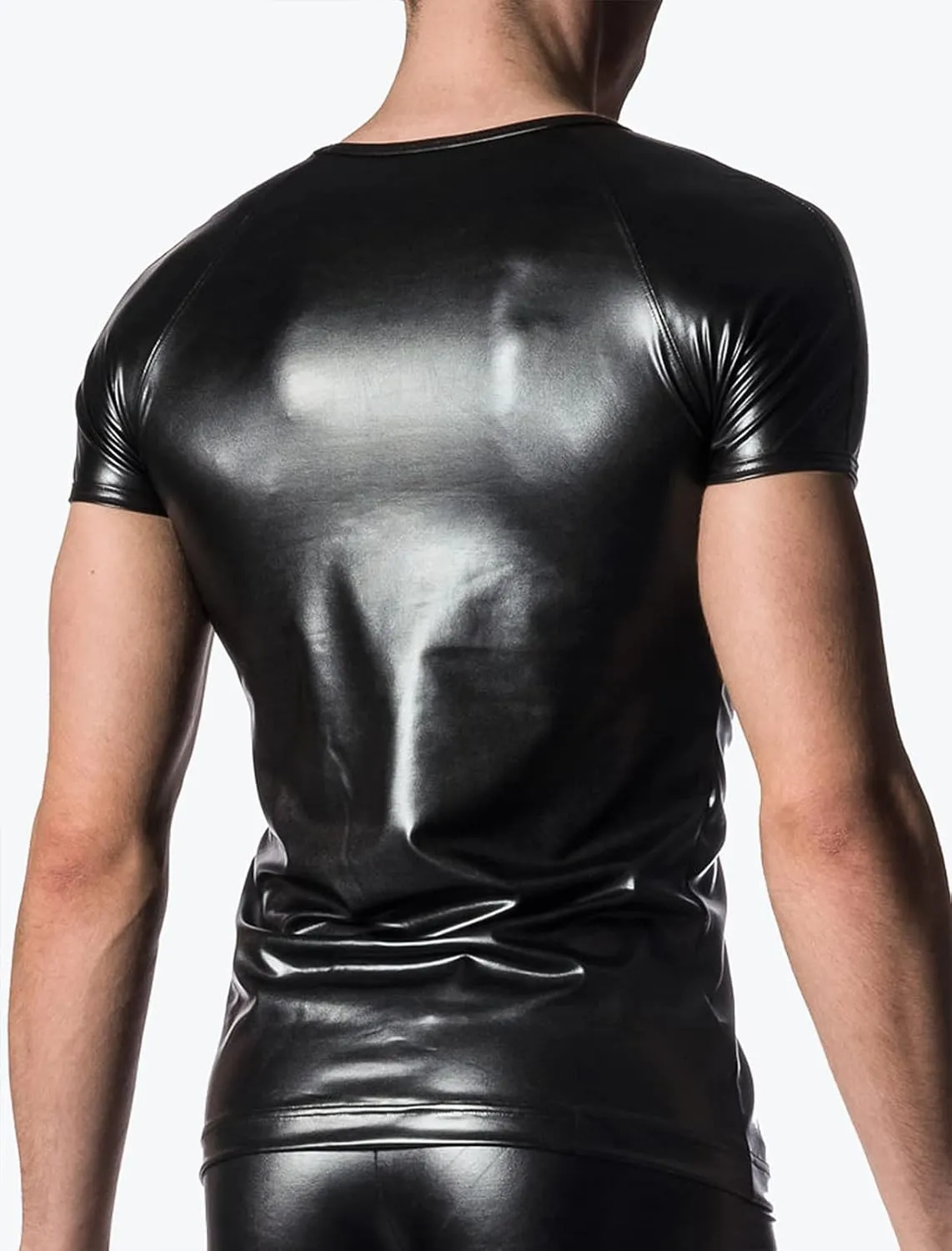 Panegy Men's Sculpting Leather Short Sleeves Side Mesh Cross Bodysuit Slim Fit Briefs Sexy Waist