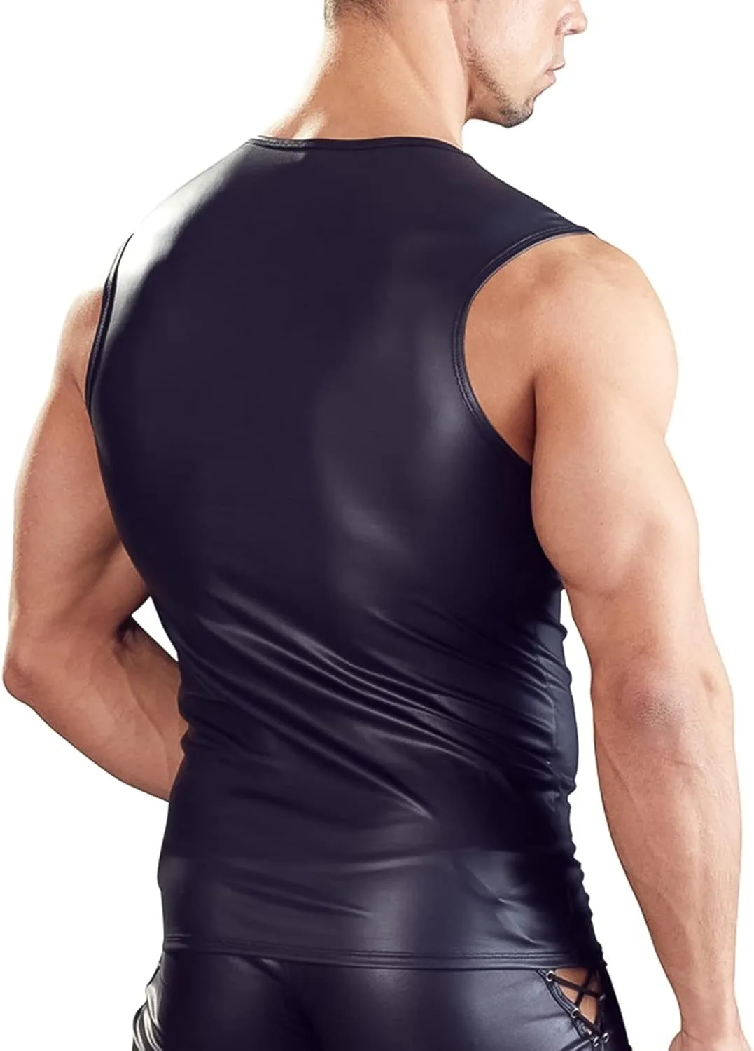 Panegy Men's Sculpting Leather Short Sleeves Side Mesh Cross Bodysuit Slim Fit Briefs Sexy Waist