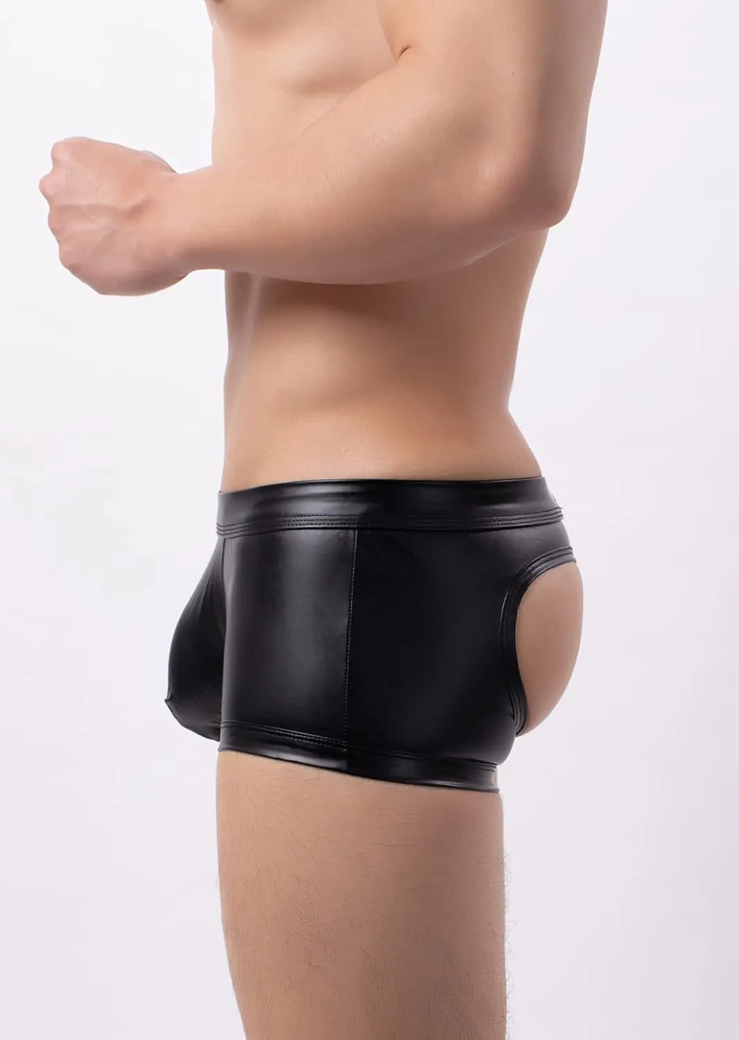 Panegy Men's Sculpting Leather Short Sleeves Side Mesh Cross Bodysuit Slim Fit Briefs Sexy Waist