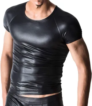 Panegy Men's Sculpting Leather Short Sleeves Side Mesh Cross Bodysuit Slim Fit Briefs Sexy Waist