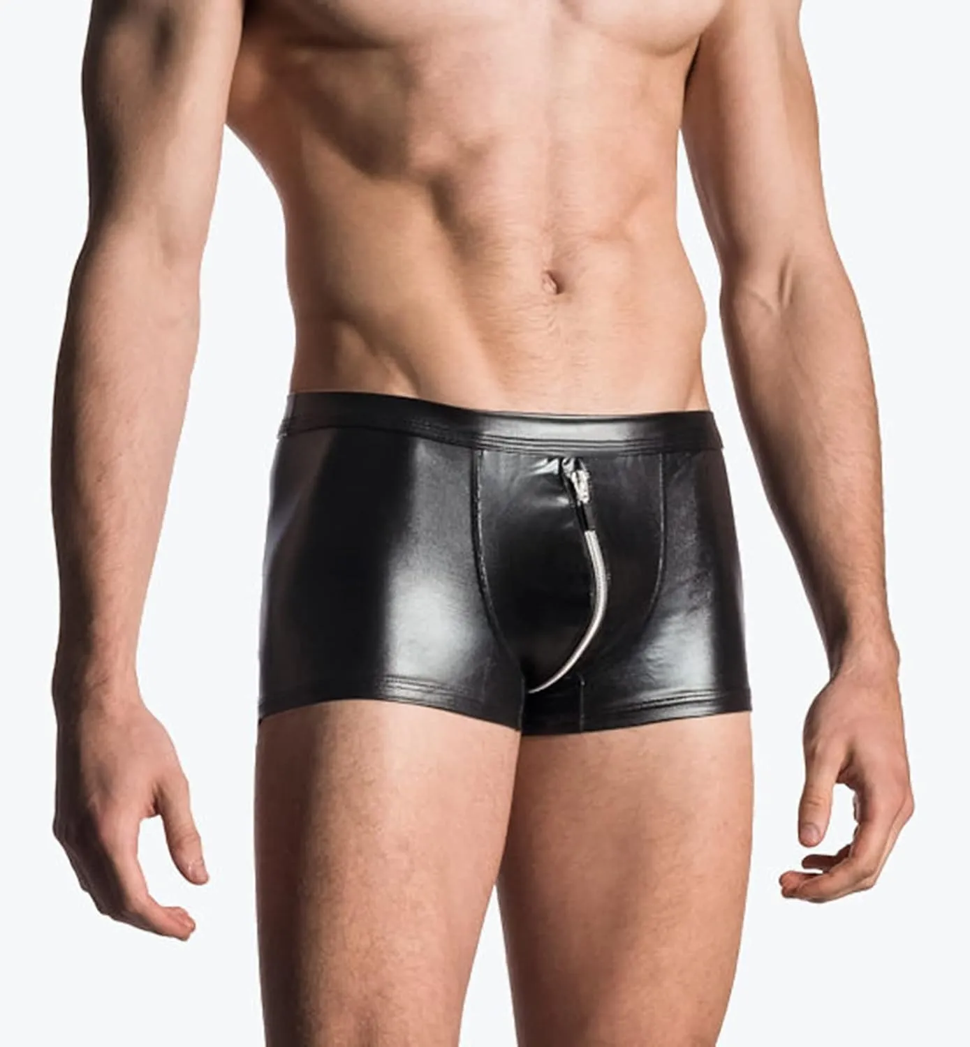 Panegy Men's Sculpting Leather Short Sleeves Side Mesh Cross Bodysuit Slim Fit Briefs Sexy Waist