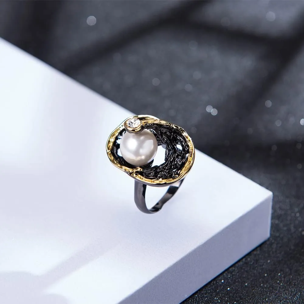 Pearl Rings for Women, Fashion Infinity Flower Ring Crystal Statement Ring Band Cocktail Costume Jewelry for Her
