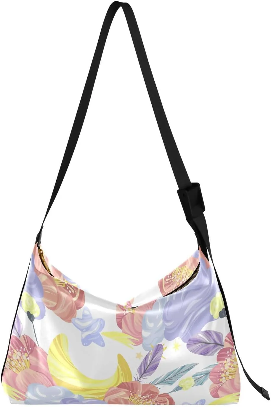 Peonies Moon Clouds Hobo Crossbody Bags for Women Leather Large Shoulder Bag Cross Body Cute Stars Trendy Womens Tote Bags Handbag for Travel Shopping