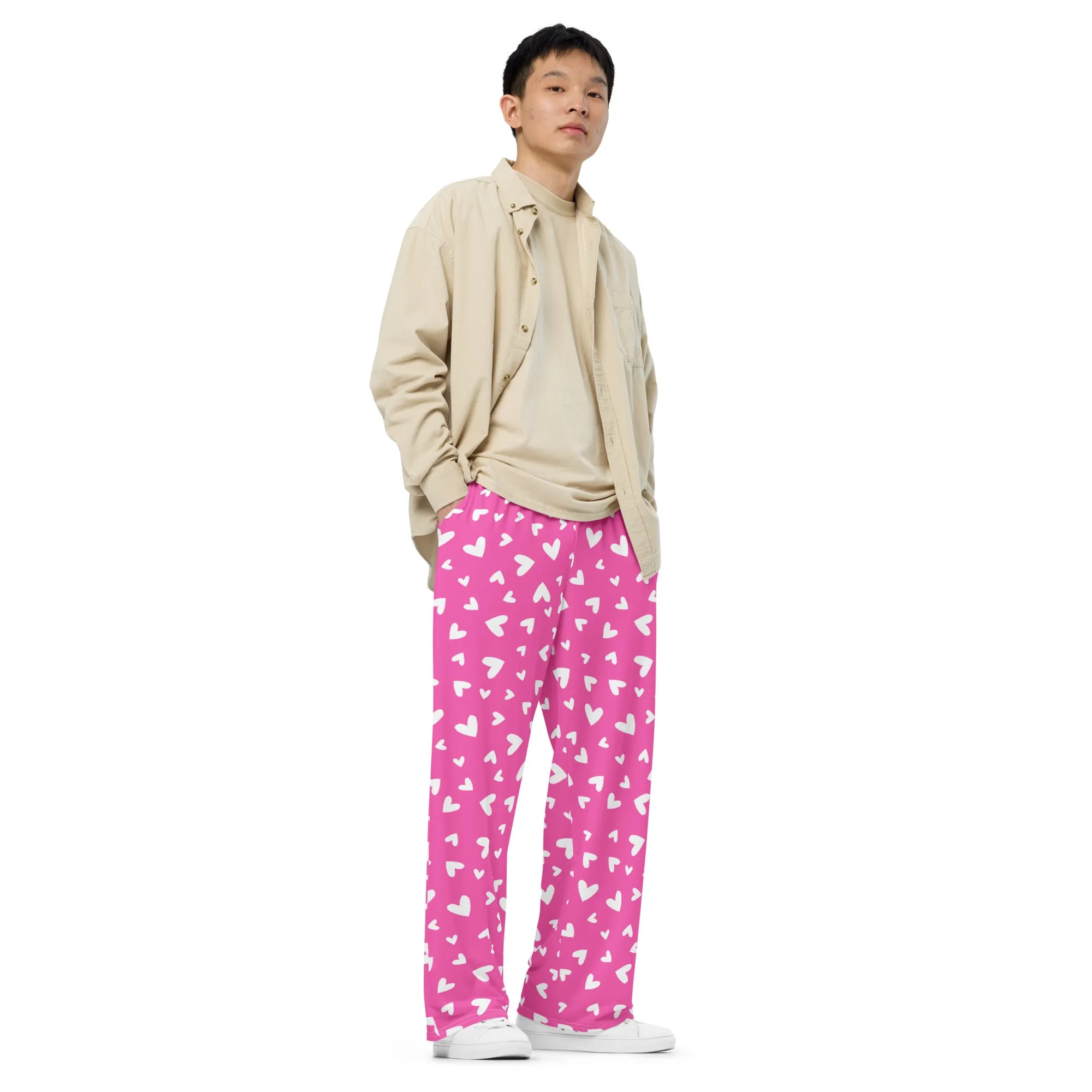 Pink Hearts Wide-leg Pants/Trousers