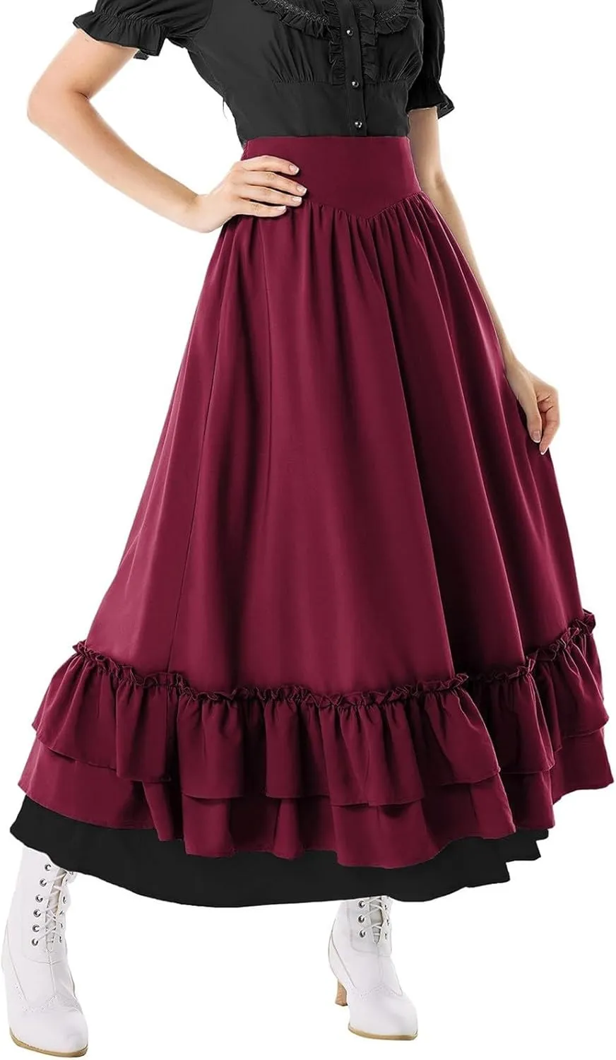 Plus Size Skirts Women Retro Medieval Elastic Lace High Waist Boho Maxi Skirt Casual Drawstring A Line Long Skirt