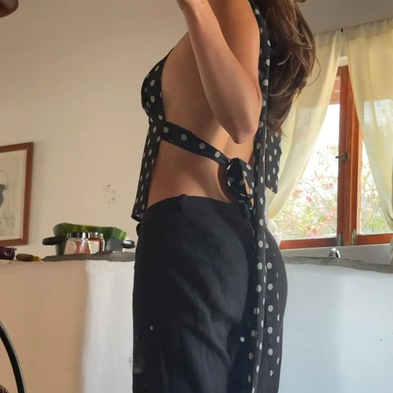 Polka Dot Tops for Women Y2k Spaghetti Strap Sleeveless Top Sexy Camisole Backless Going Out Shirts with Scarf
